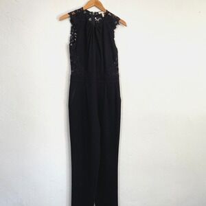 Rebecca Taylor Lace Jumpsuit Women Size 6 Black Crepe Sleeveless